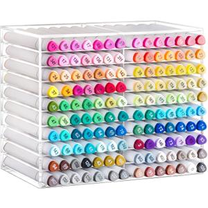 BEYGORM Horizontal Marker Organizer for 140 Markers, Acrylic Large Art Marker Storage Rack for Desk, Drawing Marker Organizer, Vertical Marker Holder Shelf for Acrylic Paint Pens