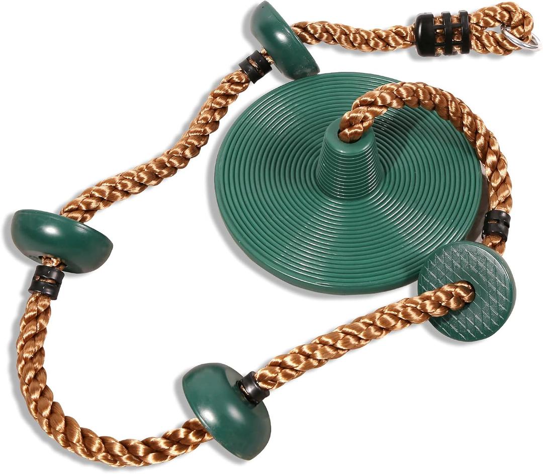REDCAMP Climbing Rope Swings for Trees, Heavy Duty Plastic Disc Swing Seat for Kids and Adults with Hanging Strap and Snap Hooks (Green)