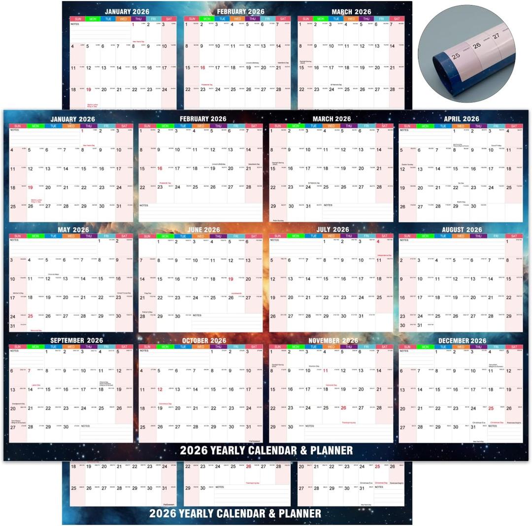 2026 Wall Calendar - 24" x 34" Dry Erase Calendar 12 Month Annual Full Yearly Wall Planner 2-Sided Horizontal/Vertical, Reversible (Starry Sky)