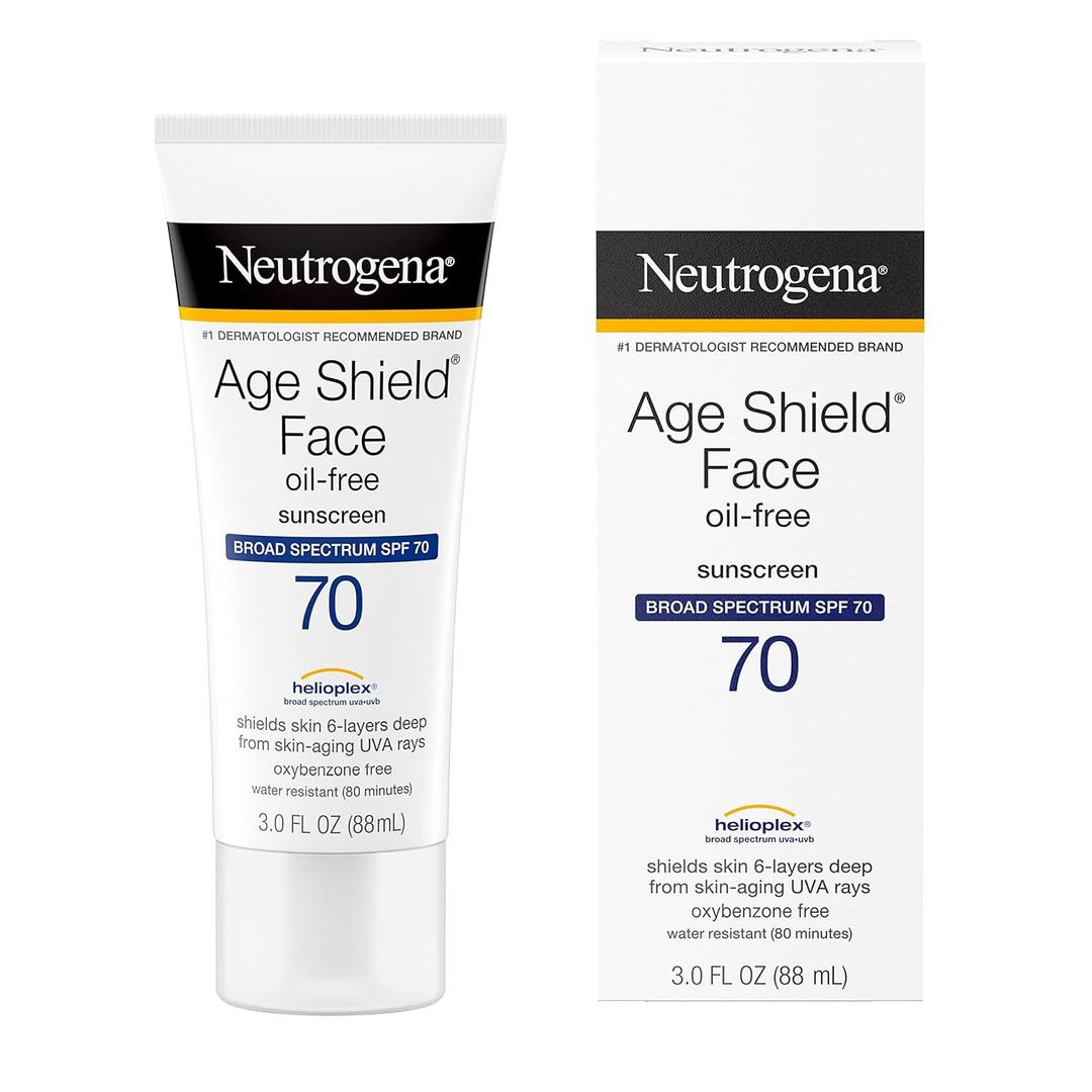 Neutrogena Age Shield Anti-Oxidant Face Lotion Sunscreen with Broad Spectrum SPF 70, Oil-Free & Non-Comedogenic Moisturizing Sunscreen to Prevent Signs of Aging, 3 fl. oz (3 Fl Oz (Pack of 1))