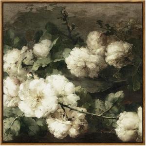 InSimSea Square Framed Canvas Wall Art, Vintage Floral Rustic Roses Flower Wall Art Prints for Living Room, Flowers Pictures for Bedroom Living Room Aesthetic Home Decor 24"x24"