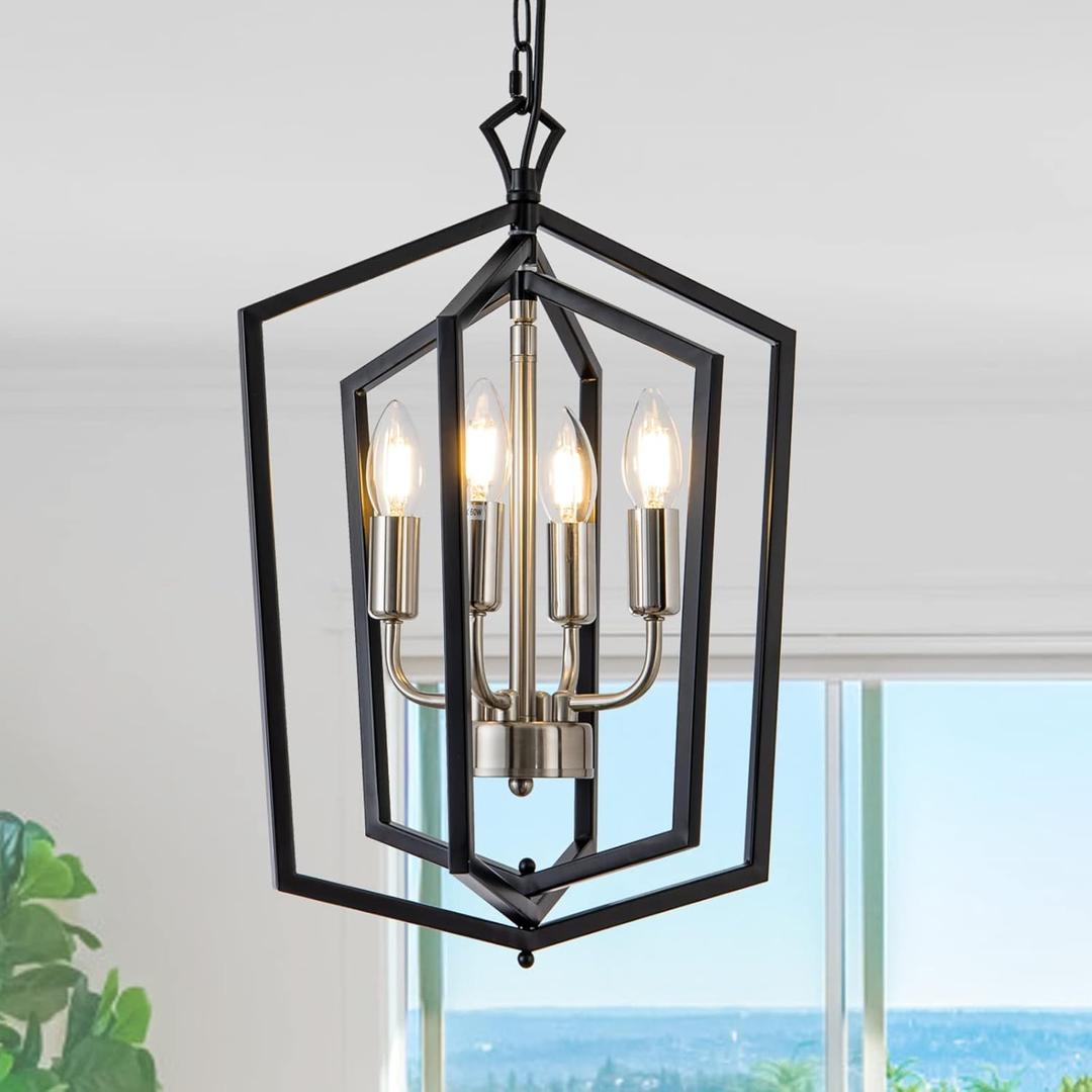 Lanhall 4-Light Dining Room Light Fixture Over Table Black Farmhouse Chandelier Metal Modern Pendant Light for Kitchen Island Dining Room Living Room Foyer Entryway-Brushed Nickel