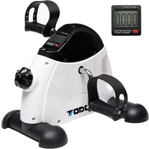 TODO Mini Exercise Bike Pedal Exerciser Foot Peddler Portable Therapy Bicycle with Digital Monitor (Bright White)