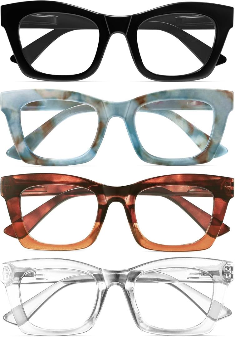 CCVOO 1.25 Reading Glasses for Women, Stylish Eyeglasses, Blue Light Readers for Women, Computer Eye Glasses, Cheaters (Black + Transparent + Marbel Mint Solid Color+ Half Leopard/Half Brown)