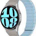 Amizee No Gap Bands Compatible with Samsung Galaxy Watch 7 6 5 4 FE Band 40mm 44mm/Watch 6 Classic 43mm 47mm/Watch 5 Pro 45mm/Watch 4 Classic, 20mm Magnetic Silicone Strap for Women Men, Khaki/L-Blue