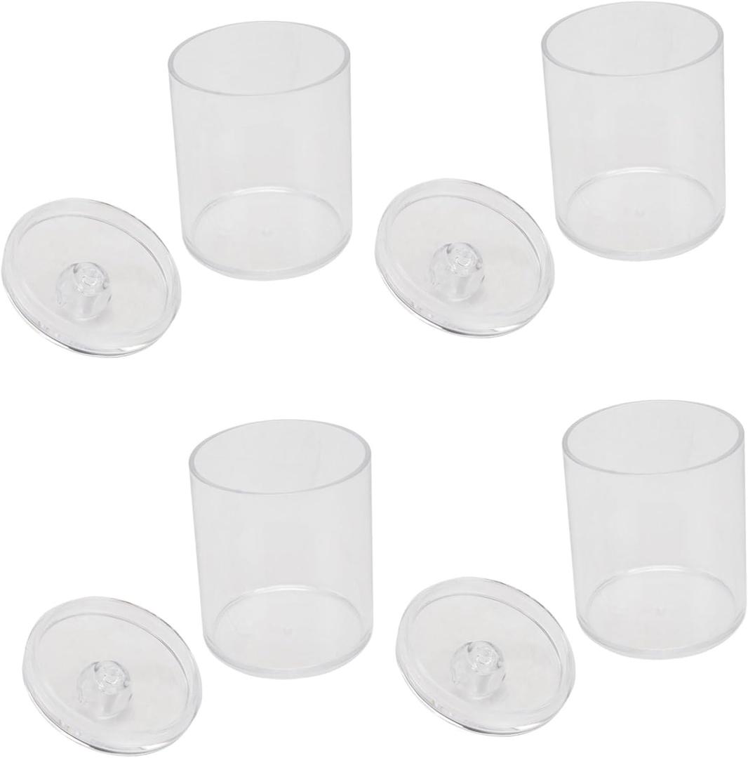 4pcs Transparent Plastic Cotton Swab Storage Jar Cosmetic Container with Lid for Organizing Snacks Toothpicks and Makeup Accessories Home and Store