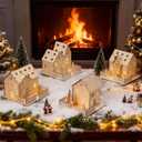 Qunclay 4 Pcs Light up Christmas Village Sets Wooden Houses for Crafts Unfinished Christmas Wood Houses Gift for Winter Xmas Party Table Decorations