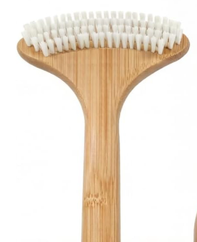 OWIIZI Back Scrub Brush for Shower,Stiff Boar Bristles Bamboo Curved Long Handle Antiskid Body Bath Brush for Back Use Wet or Dry,Deep Cleanse Large Surface Back Scrubber