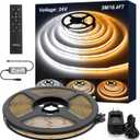 COB LED Strip Light White Dimmable 16.4FT 24V 2700K-6500K, COB Light Strip Tape with RF Remote 3200 LEDs CRI93+ for Kitchen Under Cabinet Bedroom Mirror Indoor Home Daylight Warm White