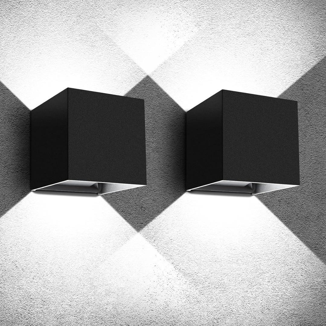 Juyace 20W 6000K LED Sconce Wall Up and Down Exterior Lighting hardwire No photocells Light Fixtures with Angle-Adjustable Square 4.7" IP65 Waterproof for Porch Patio 2 Pack