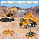 Remote Control Excavator and Dump Truck Toy Set - RC Construction Vehicles Toy with Barricades, Road Signs, Simulated Rocks, Lights and Sounds, Birthday Gifts for Toddlers 3-12 year Boys Girls, 10.62 inches