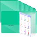 Henoyso 24 Pcs School and Home 2 Pocket Folders with 4 Clear Inner Pockets Plastic Heavy Duty Homework Folders Parent Teacher Communication for Student Home Office Classroom,11 x 9 Inch (Green)