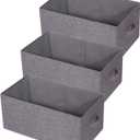 Set of 3 Closet Organizer Bins with Handle, Fabric Foldable Storage Baskets Cloth Box Containers for Shelves Home Office Clothes Clothing (Jumbo)