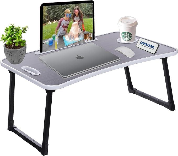 Kaanuka Foldable Laptop Table with Cup Holder I Tablet/Mobile Holder I Study Table I Breakfast Table, Multipurpose Round Edges for Home & Office Use