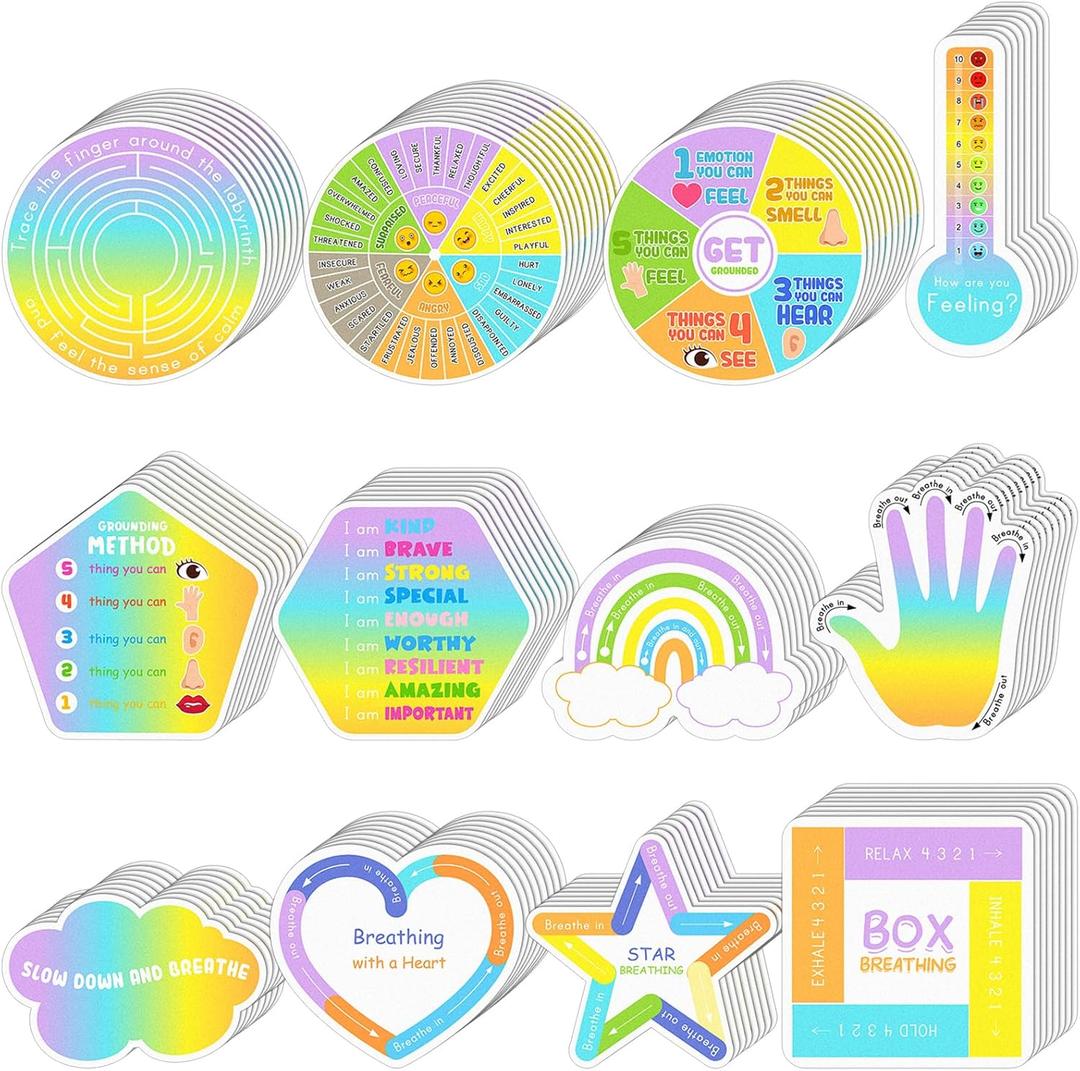 Crtiin 100 Pcs Sensory Strips Anxiety Calm Mindfulness Stickers Fidget Stress Breathing Sensory Sticker Different Textures Rough Tactile Tape for Mental Health Adults Desk Anxiety Relief(Vivid)