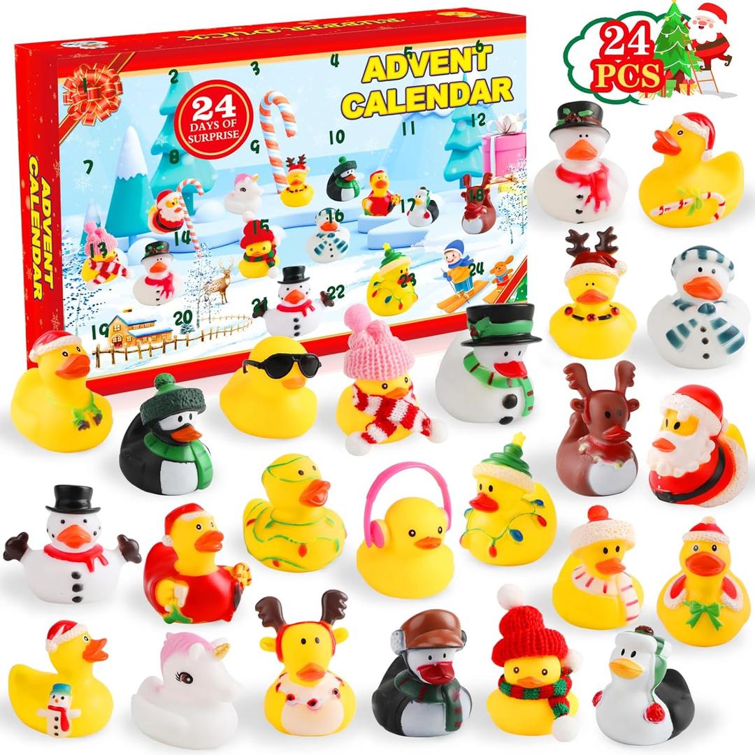 Christmas Advent Calendar 2024 for Kids 24 Days Christmas Countdown Calendar with Rubber Ducks Bath Toys Christmas Party Favors Fun Toys Gifts for Kids Boys Girls Toddlers Children Teens Friends Xmas