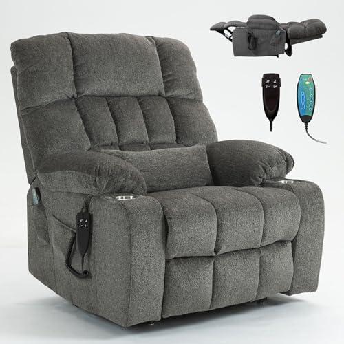 RHHVVR Oversized Power Recliner Chair for Big and Tall 400 LBS, 25.5" Extra Wide Electric Lift Chair with Heat and Massage, Dual Motor 180° Lay Flat Recliner Living Room Sofa, Chenille Big Lift Chair
