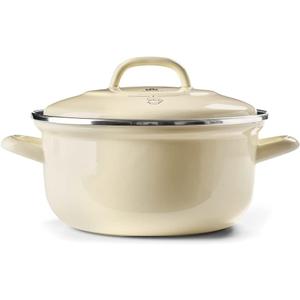 BK Indigo Dutch Heritage Round German Enameled Casserole with Lid with PFAS-Free Ceramic Non-Stick Coating, 26 cm/5.2 Liter, Induction, Dishwasher Safe, Oven Safe, Cream