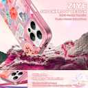 ZIYE for iPhone 15 Pro Phone Case Glitter Glossy Pink Coastal Beach Ocean Sea Shell Floral Collage for Women Girl Slim Shockproof Protective Phone Cover