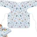 Vicloon Coverall Baby Feeding Bib, Weaning Bib Attaches to Highchair and Table, Long Sleeves Bib with Waterproof, Comfortable,Machine Washable, Baby Bib For 6 Month to 3 Years Old (Blue)