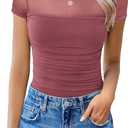 Avidlove Women's Short Sleeve Bodysuit Turtle Neck Body Suits Mesh One Piece Leotard Going Out Tops Date Outfits (Large, Purple Red)