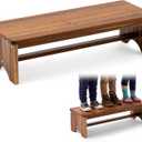 Leinuosen 32 Inch Extra Long Wooden Step Stool, Acacia Solid Wood Heavy Duty One Step Stool Holds up to 550 Lbs, Non-Skid Surface for Elderly Seniors Adults Kids, Bed Kitchen Bathroom Outdoor