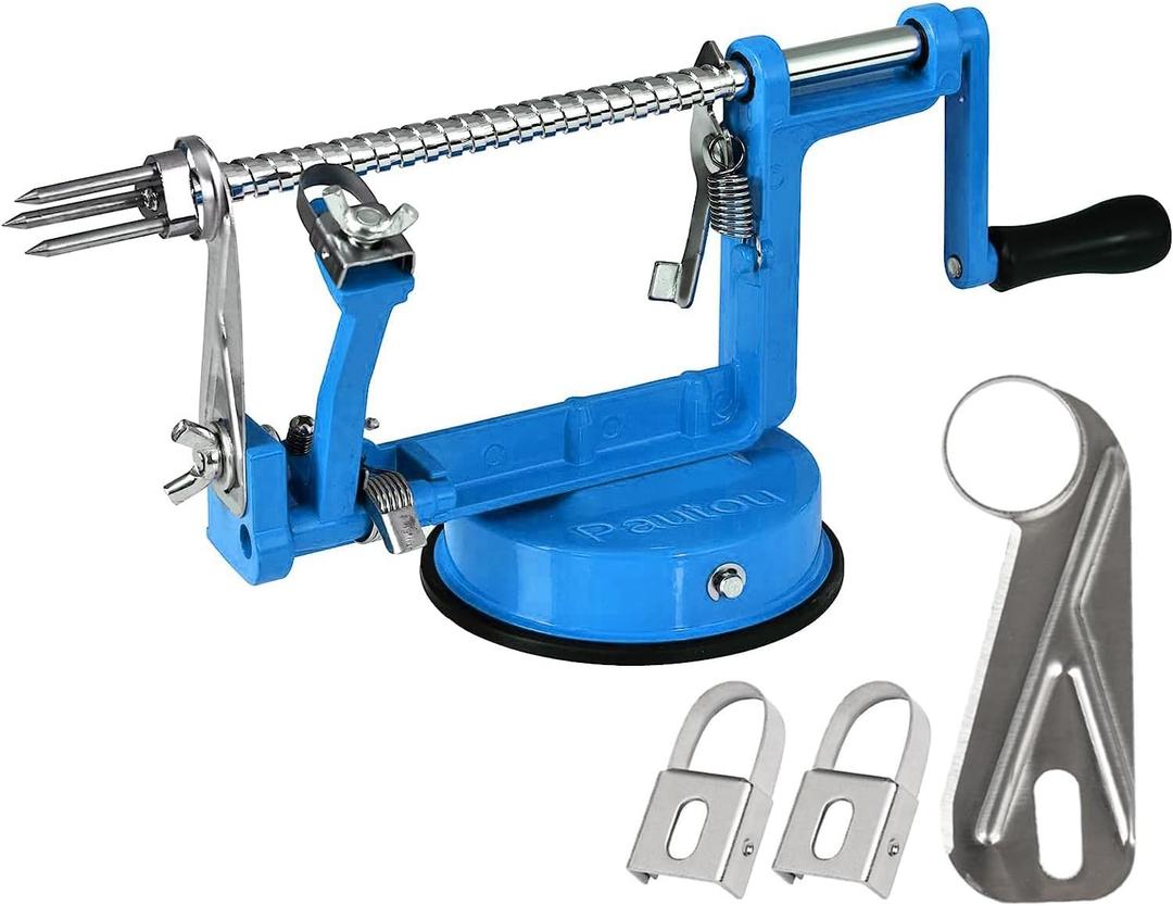 Apple Peeler, Slicer Corer Potato Peelers 3 In 1, Stainless Steel Heavy Duty with Suction Cup Base And 3 Extra Blades (Blue)