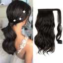 CJL HAIR 14" Short Ponytail Hair Extension Wrap Around Pony Tail Clip in Curly Wavy Synthetic Fake Hairpiece for Women Black Brown