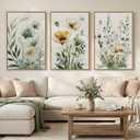 Large Framed Floral Botanical Wall Art for Living Room, 3 Piece 24x36 In, 24" W x 36" H x 3Pcs