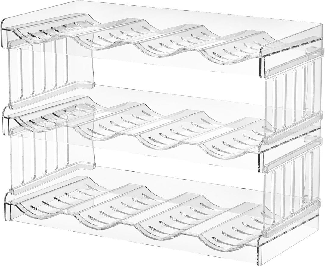 Plastic Water Bottle Organizer and Rack Storage Holder Stackable Water Bottle Storage Rack Cabinet Organization and Storage Travel Mug Cup Storage Rack Hold 16 Bottles (12 Bottle)