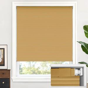 LazBlinds Cordless Cellular Shades, No Tools No Drill Blackout Honeycomb Shades Pleated Blinds for Windows, 26" W x 64" H, Yellowish-Brown