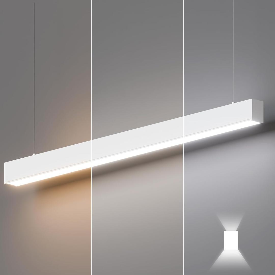 Whtie 1 Pack 4FT LED Linear Lights 50/45/40/35/30W Up and Down Light, 3000K/4000K/5000K 4 Feet Commercial Linkable Shop Lighting for Office Garage Shop Dining Room bar,0-10V Dimmable (White)