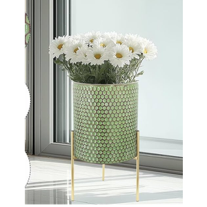 Growsun Plant Pots with Stands, Set of 3 - Indoor Flower Pots with Drain Holes & Rubber Stoppers, Includes Clear Plastic Nursery Pots - Stylish Modern Home Decor for Living Room, Office, and Balcony