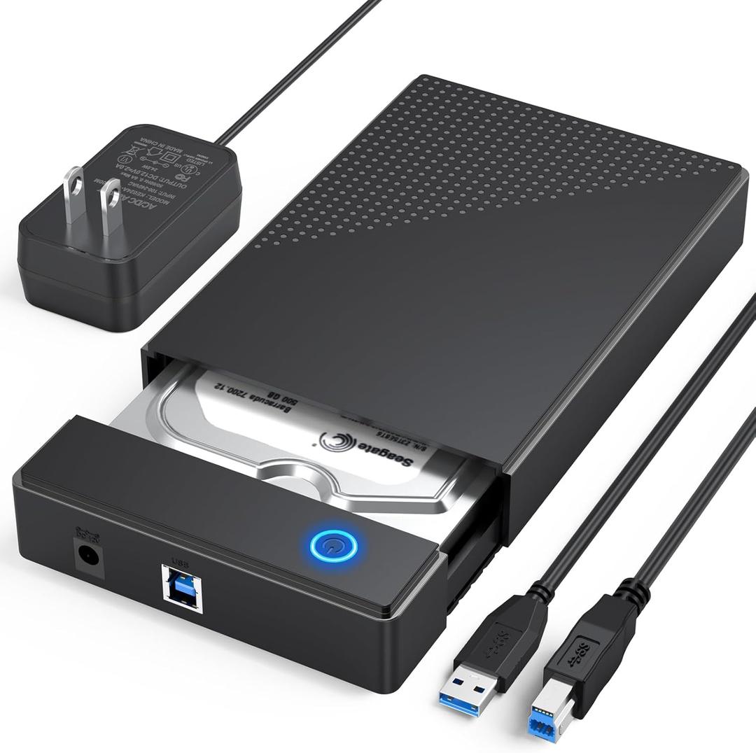 3.5 Hard Drive Enclosure, USB 3.0 Internal/External Hard Drive Case Lay-Flat Dock Station for 3.5/2.5 inch SATA HDD Up to 20TB Data Recovery Kit Support UASP with 12V 24W Power Adapter