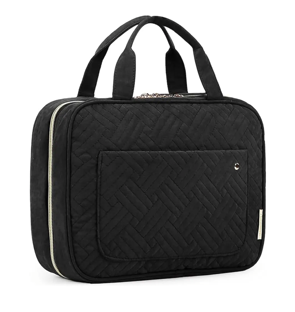 BAGSMART Toiletry Bag Travel Bag with Hanging Hook, Water-resistant Makeup Cosmetic Bag Travel Organizer for Accessories, Shampoo, Full-size Container, Toiletries (Black, Medium)