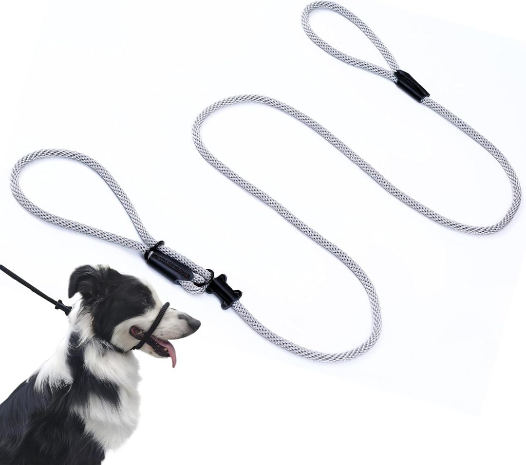 Multifunctional Figure 8 Padded Head Halter Walking Training Leather Stopper Rope Slip Lead Dog Leash Muzzle (Grey)