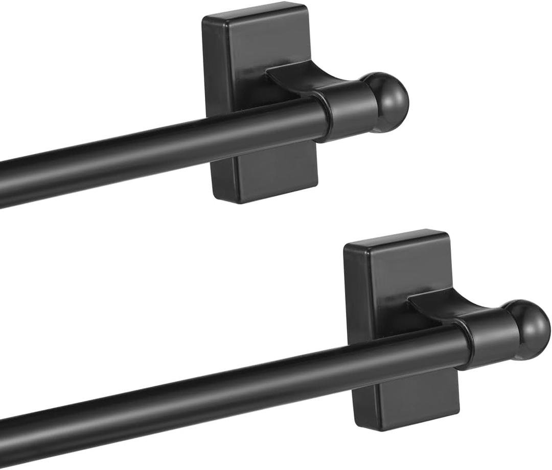 2 Pcs Magnetic Curtain Rods for Metal Door 16 to 28 Inch, 1/2" Multi-use Adjustable Appliance Magnetic Rod for Window Frames, Cabinets, Refrigerators, Dishwashers(Black)