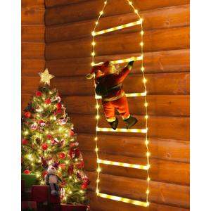 Christmas Decorations LED Ladder Lights with Climbing Santa Claus, 2.5ft Indoor Christmas Decorative Lights - 8 Modes Xmas Lights Tree for Home Holiday Wall Window Xmas Decor (Warm White)