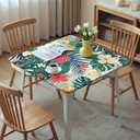 Square Fitted Tablecloth with Elastic Edge Tropical Palm Leaves Card Table Cover Outdoor Square Wipeable Card Table Tablecloth for Indoor Kitchen Decor