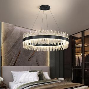 Glam Crystal Chandelier 24 Inch Ring Chandeliers with Remote Dimmable LED Light Adjustable Hanging Lights Luxury Ceiling Pendant Lighting Fixtures for Living Dining Bedroom Foyer Black Light