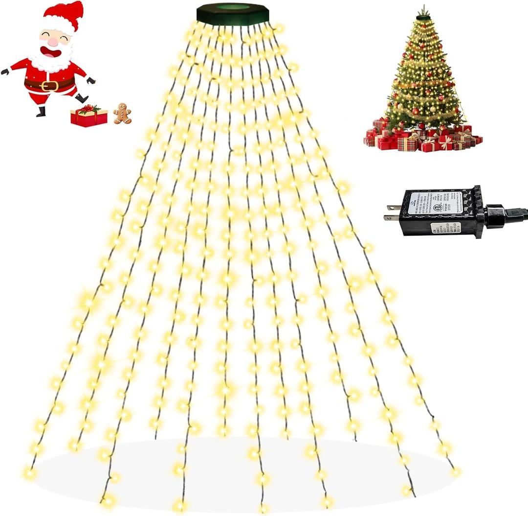 Easy Christmas Lights for Tree Indoor Outdoor, 420 LED Waterfall Tree Topper Lights 8.2FT x 12 Lines with 8 Modes & Timer, Waterproof String Lights Plug in for 6FT Xmas Tree Xmas Decor (Warm White)