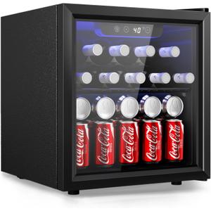 EUHOMY 48 Can Beverage Refrigerator cooler-Mini Fridge Glass Door for Beer Drinks Wines, Countertop Beverage Fridge with Adjustable Shelves Blue LED for Home/Office/Dorm/Bar, 1.3 cu.ft