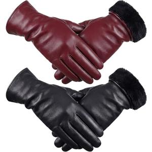 Cuffbow 1Pairs Women's Lambskin Leather Gloves Touch Screen Warm Fleece Lining Driving Winter Gloves for Cold Weather, M-L