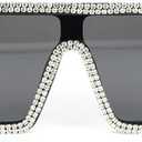 Oversized Square Sunglasses For Women Men Bling Rhinestone Flat Top Shades