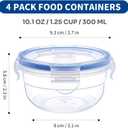 KIGI Small Plastic Bowls with Lid, Leak Proof Round Food Storage Container Set for Meal Prep, Lunch & Soup, 4 Sided Locking Lid, Airtight, BPA-Free Plastic, 10 oz / 1.25 Cup, 8 Piece set