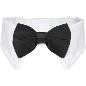 Dog Bow Tie, KOOLMOX Pet Bowtie Collar Black, Adjustable White Pet Tuxedo Collar with Black Dog Neck Bow Tie for Medium Large Boy Dogs Wedding Formal Tuxedo Suit Tux Outfits Birthday Costumes