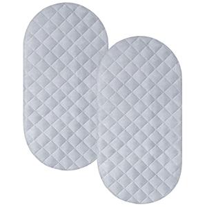 Bassinet Mattress Pad Cover Fit for Hourglass/Oval Bassinet Mattress, Waterproof Bassinet Mattress Protector Quilted Bassinet Sheets (32"x17") 2 Pack for Boys & Girls, Gray