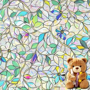 SOMWISE Rainbow Window Privacy Film,Heat Control,UV Blocking,Anti-Glare,Day & Night Privacy Protection & Decoration for Home, Bathroom,Glass Door,Static Cling,Renter-Friendly with Installation Tools