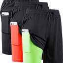 JWJ Men's 2 in 1 Workout Running Shorts 7 Inch Lightweight Athletic Gym Shorts with Compression Liner (XX-Large, Pack of 3 Black / Black Green / Black Orange)