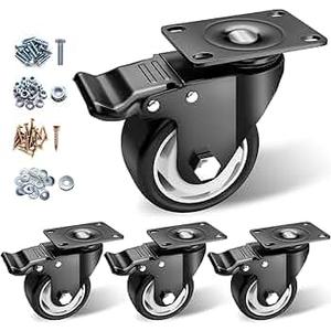 Caster Wheels - 3 Inch Casters Set of 8 Heavy Duty, BOSGEOT Locking Industrial Caster with 360 Degree No Noise Polyurethane Wheels, Swivel Plate Casters with Brake - Pack of 8